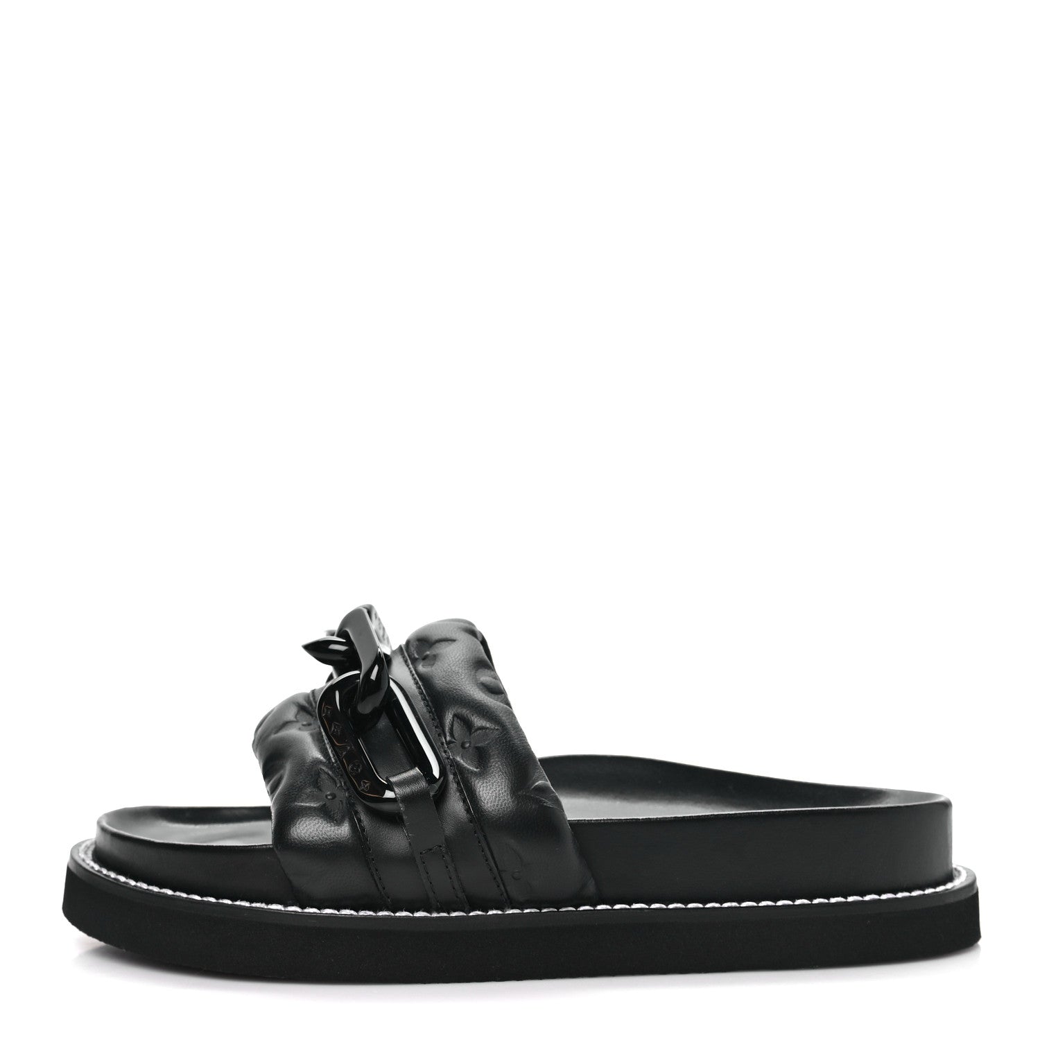 Louis Vuitton Calfskin Embossed Monogram Sunset Flat Comfort Mule 37 Black 1 of 9