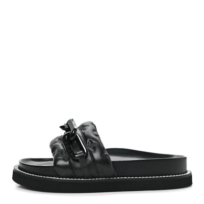 Louis Vuitton Calfskin Embossed Monogram Sunset Flat Comfort Mule 37 Black 1 of 9