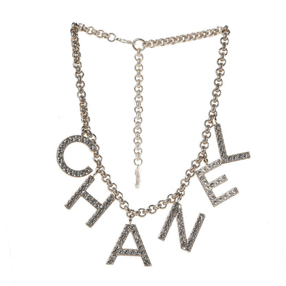 Chanel Metal Crystal Cha-Nel Logo Necklace Gold 3 of 5
