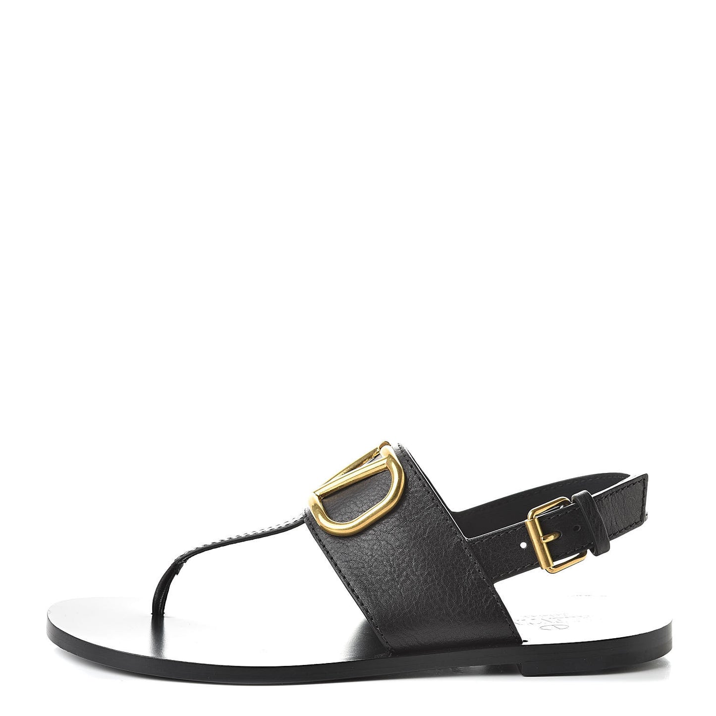 Grainy Cowhide Vlogo Slingback Flat Thong Sandals 37.5 Black