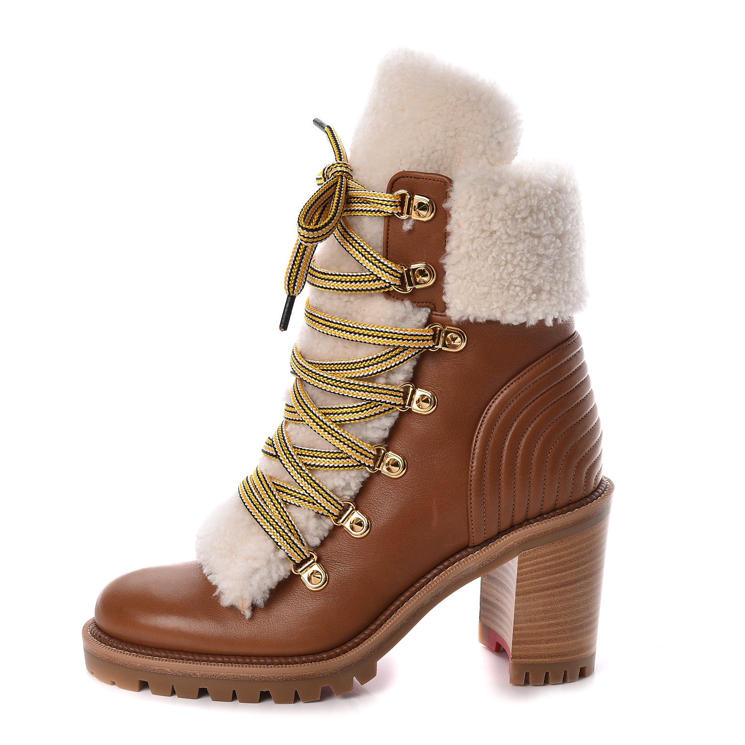 Christian Louboutin Calfskin Shearling Yetita 70 Hiker Booties 36.5 Cuoio Naturel 1 of 7