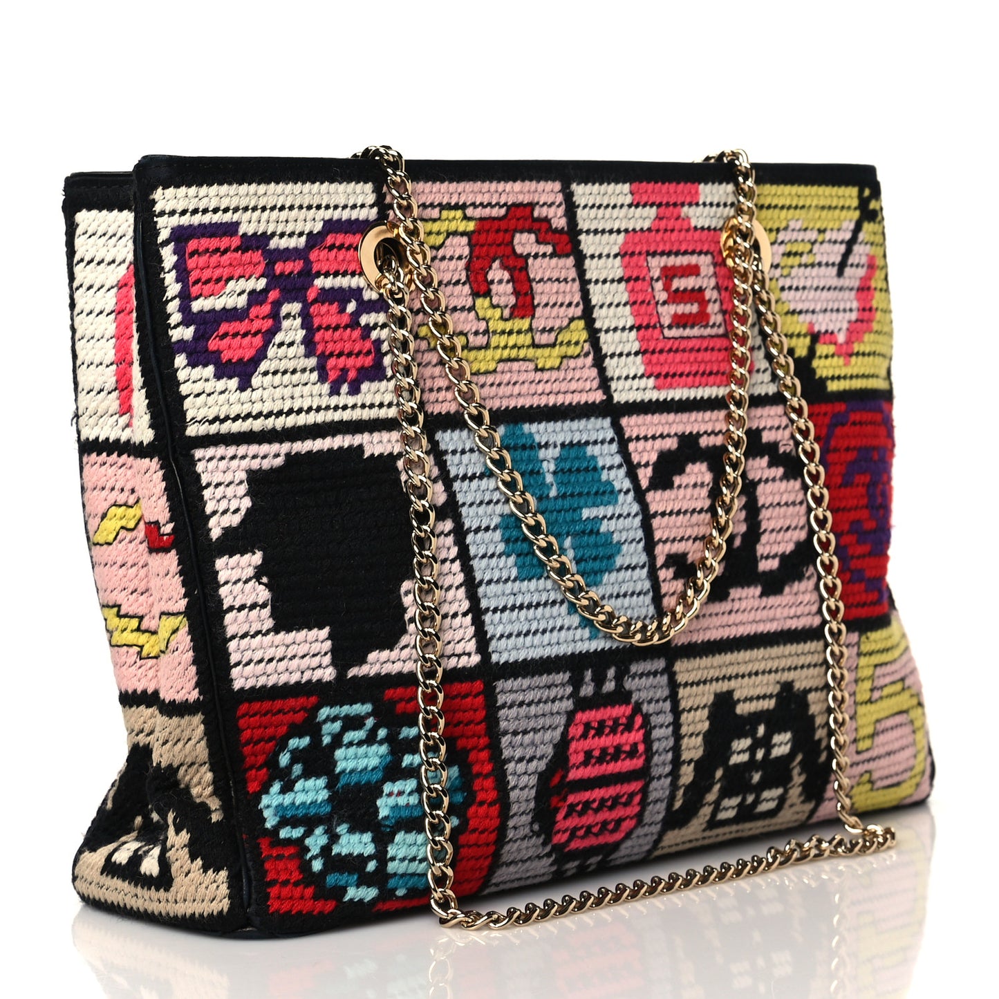 Needlepoint Precious Symbols Shoulder Bag Black