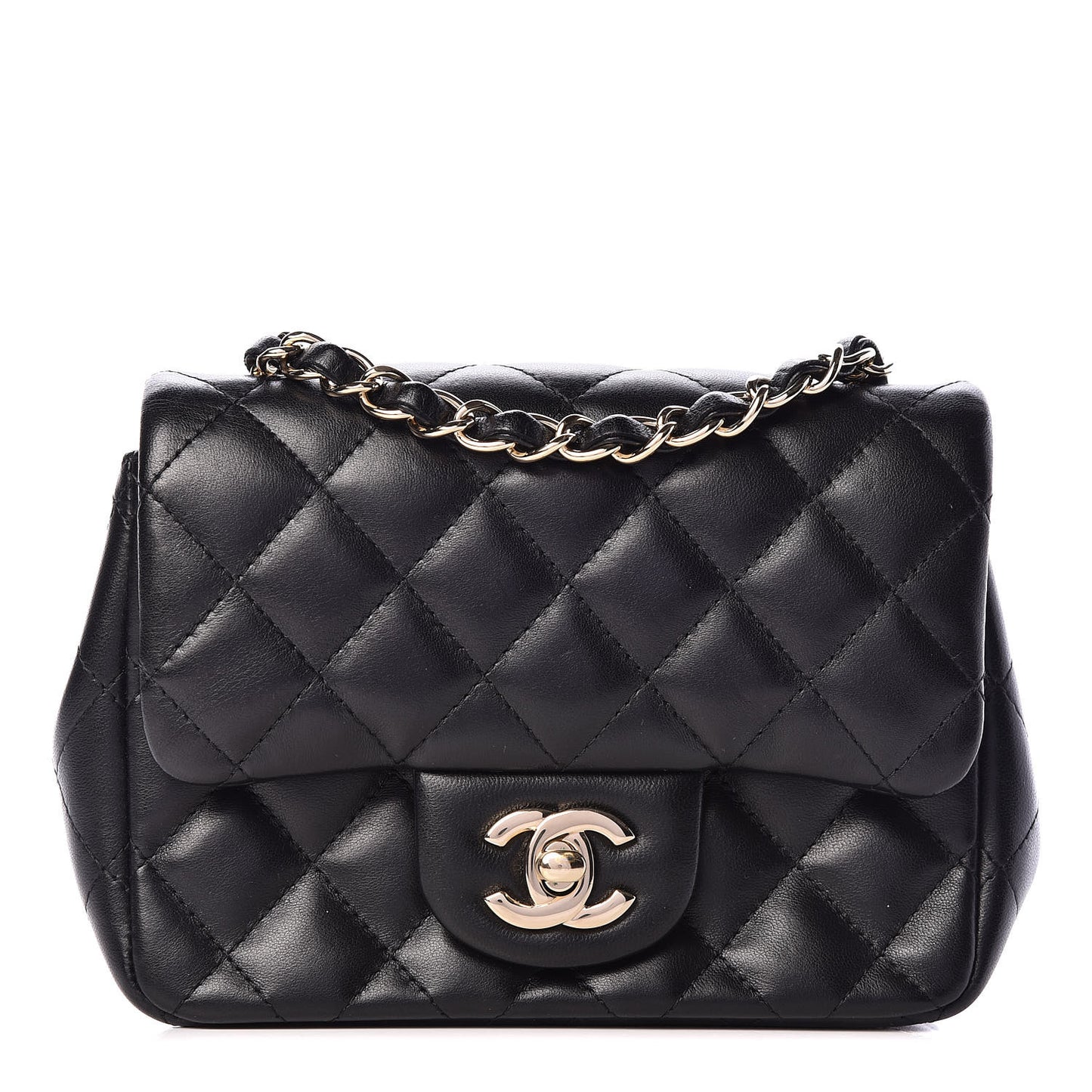 Lambskin Quilted Mini Square Flap Black