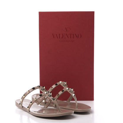 Valentino Garavani PVC Jelly Rockstud Caged Flat Thong Sandals 38 Poudre 8 of 8