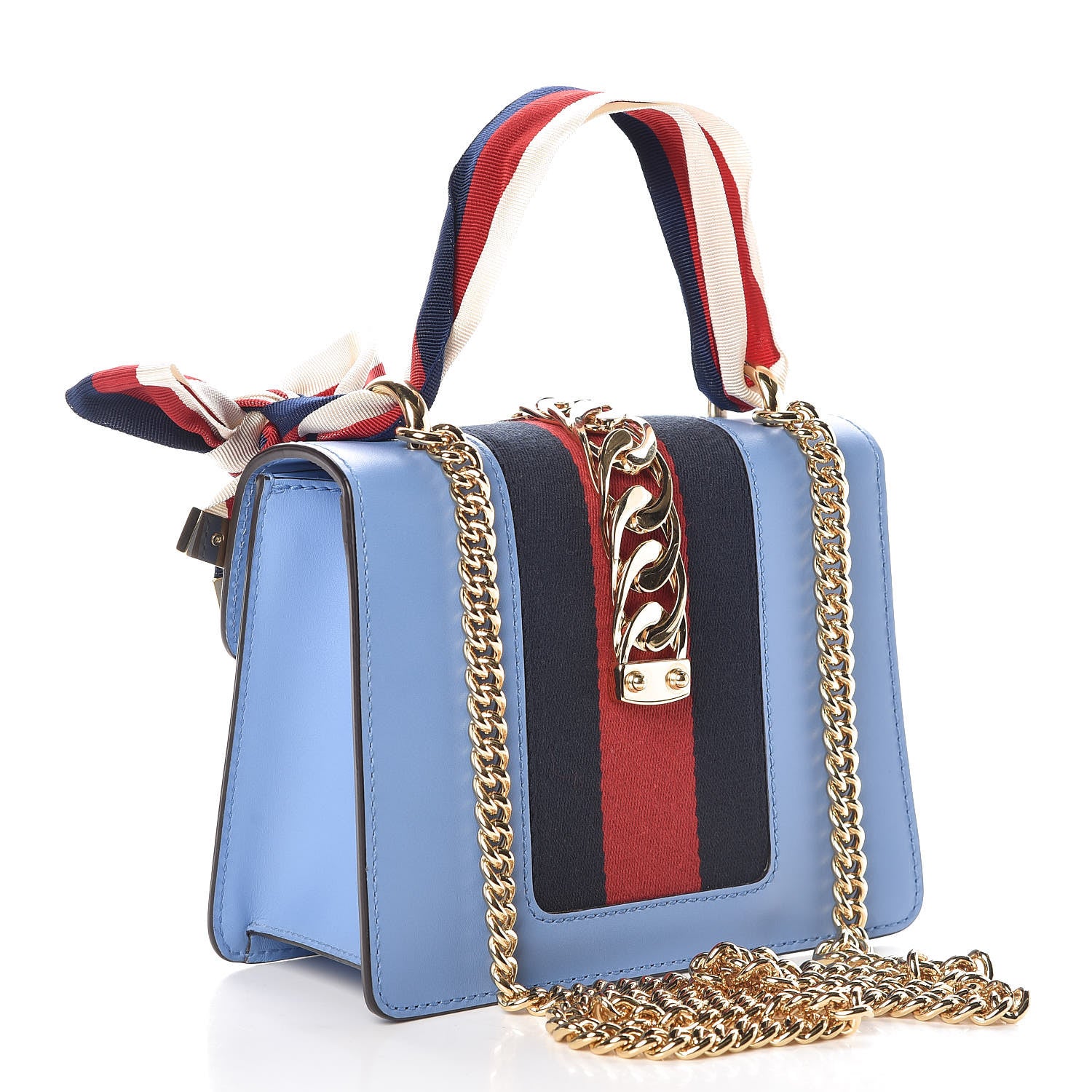 Gucci Calfskin Mini Sylvie Chain Shoulder Bag Clear Sky Blue 3 of 7