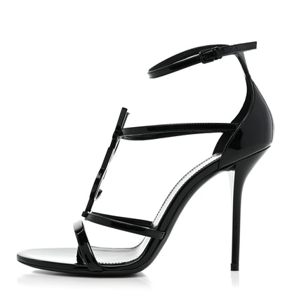 Saint Laurent Patent Cassandra 100 Ankle Strap Sandals 38.5 Black 1 of 11