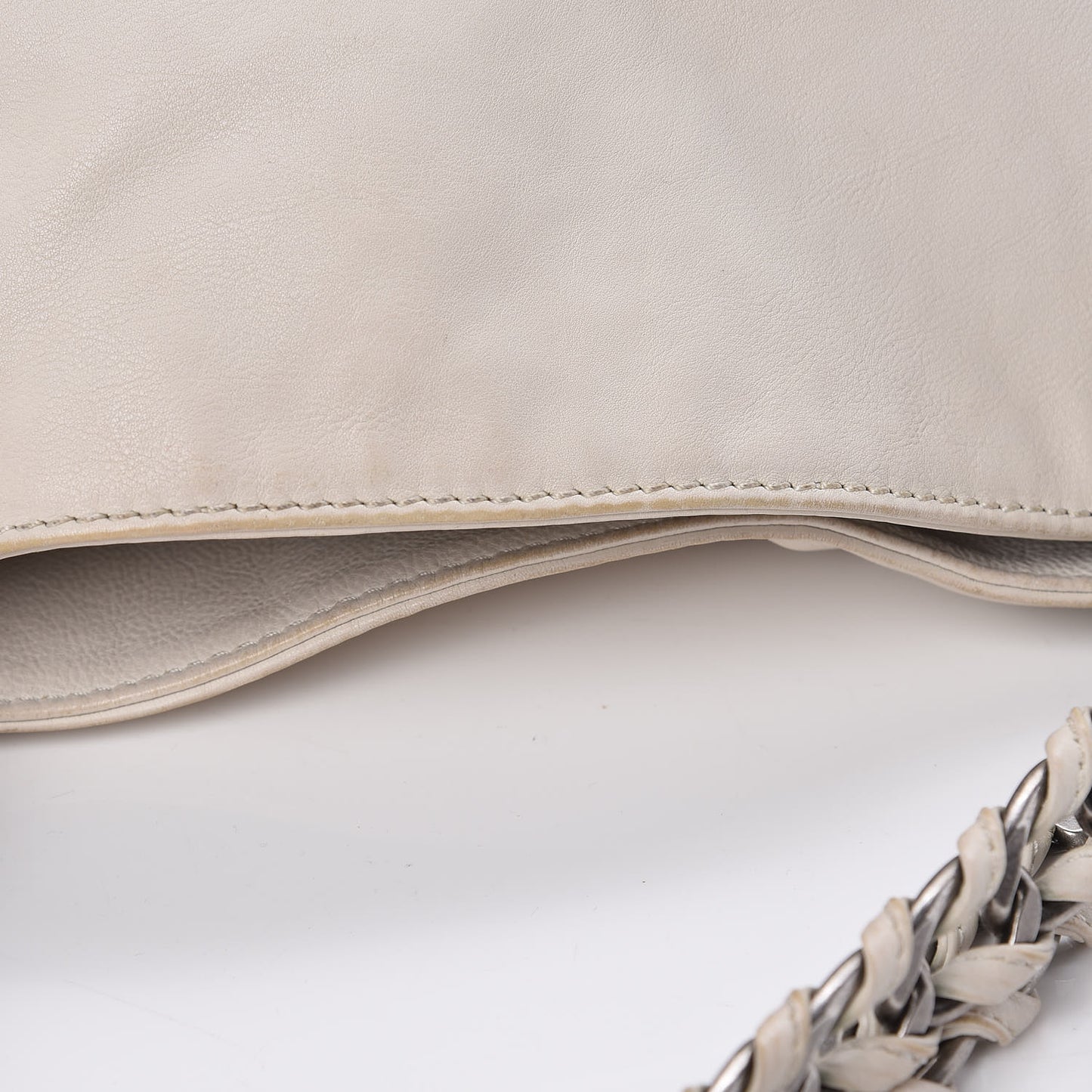 Calfskin Large East West Modern Chain Tote White