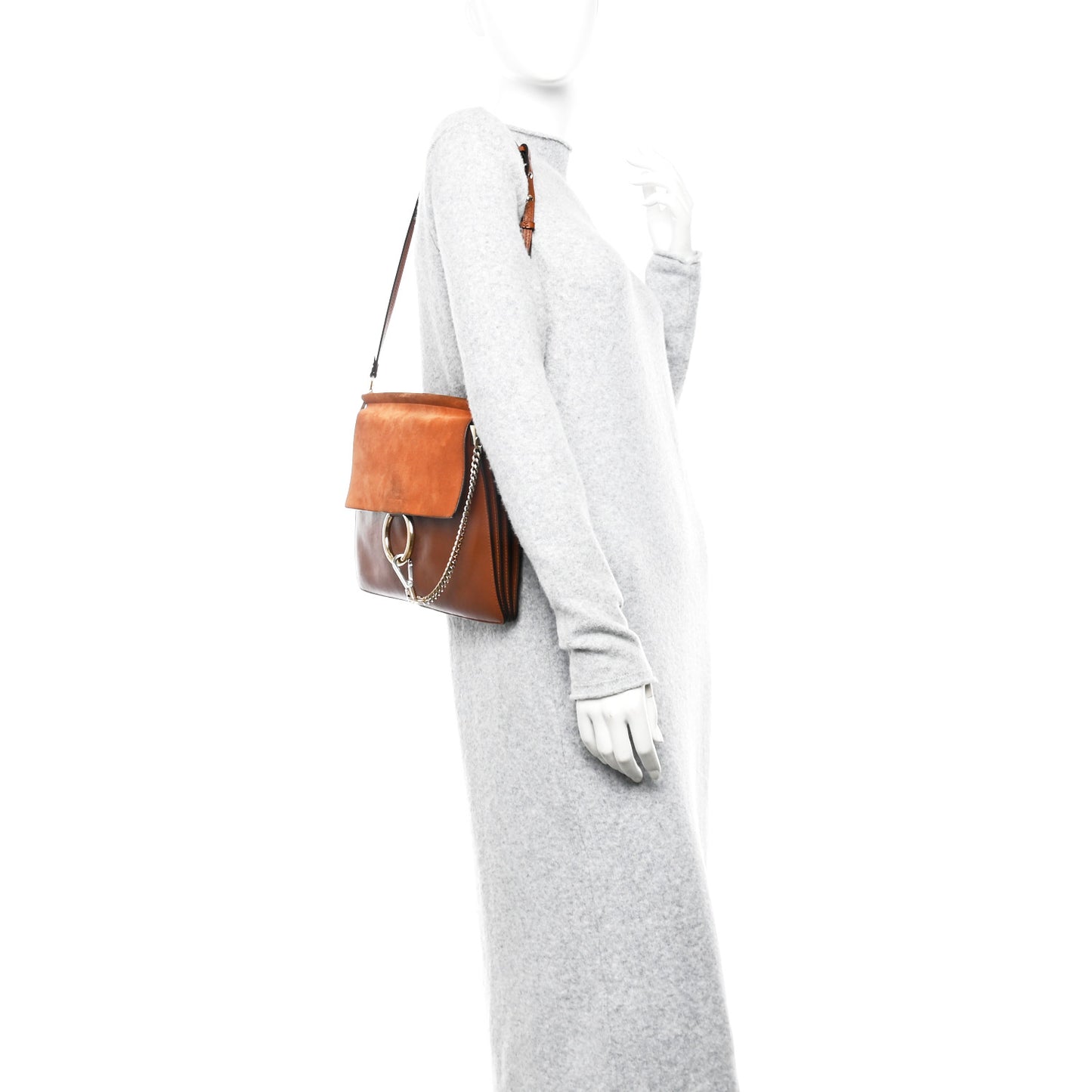 Suede Calfskin Medium Faye Shoulder Bag Tobacco