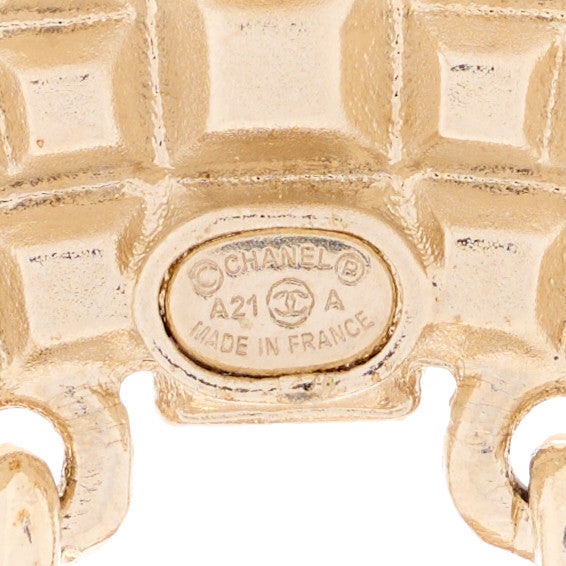 Resin Crystal Pearl CC Crown Drop Brooch Gold Black