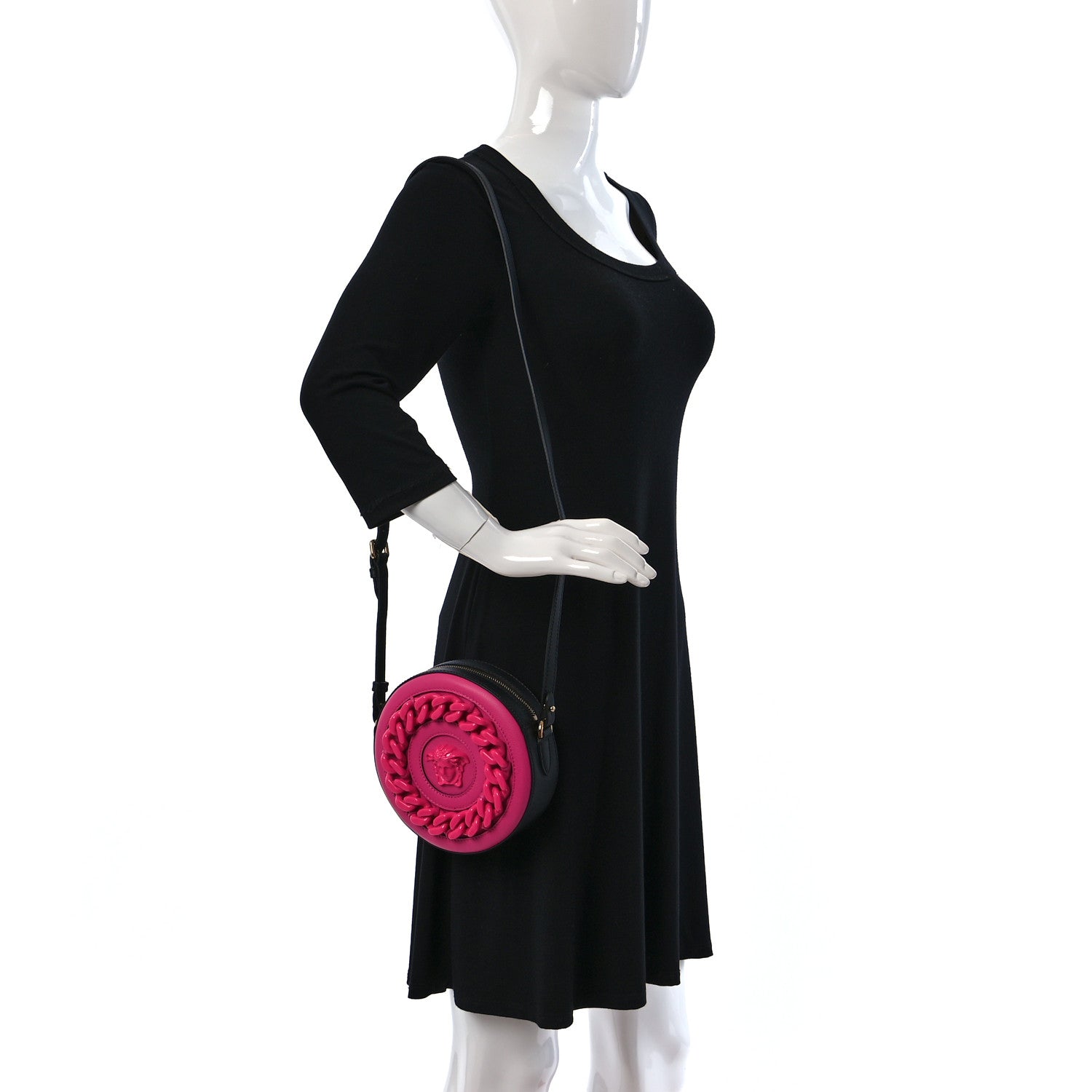 Versace Calfskin Mini La Medusa Chain Round Crossbody Bag Fuchsia 2 of 8