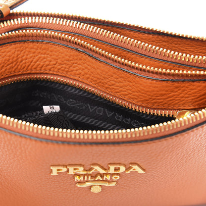 Prada Vitello Daino Double Zip Crossbody Bag Papaya 7 of 10