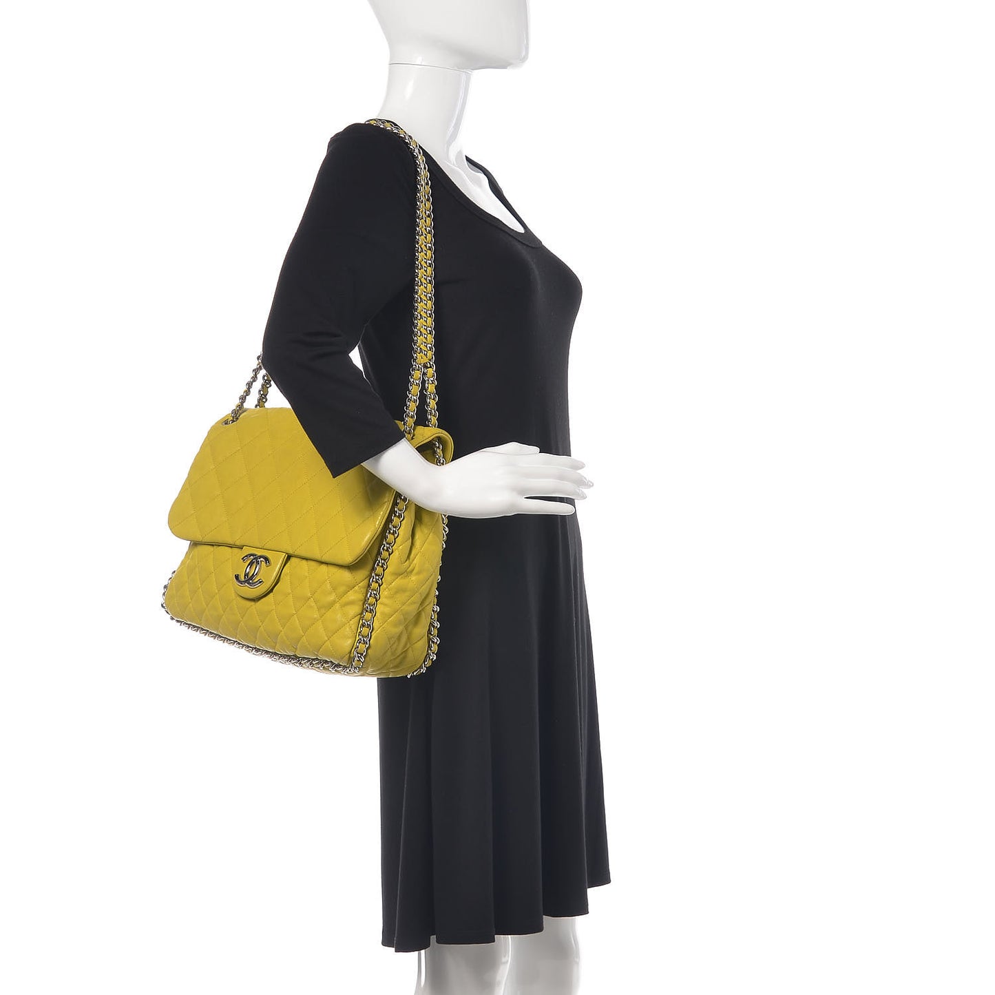 Washed Lambskin Quilted Maxi Chain Around Flap Yellow
