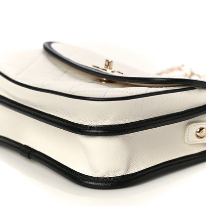 Chanel Caviar Quilted Round Messenger Flap White Black 9 of 11