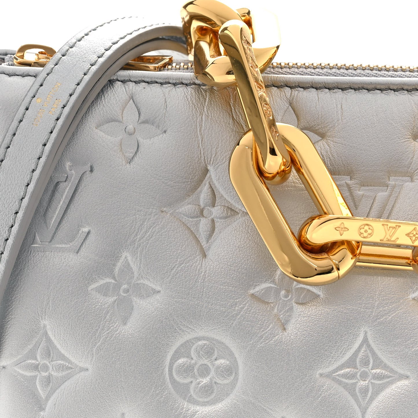 Lambskin Embossed Monogram Coussin BB Silver