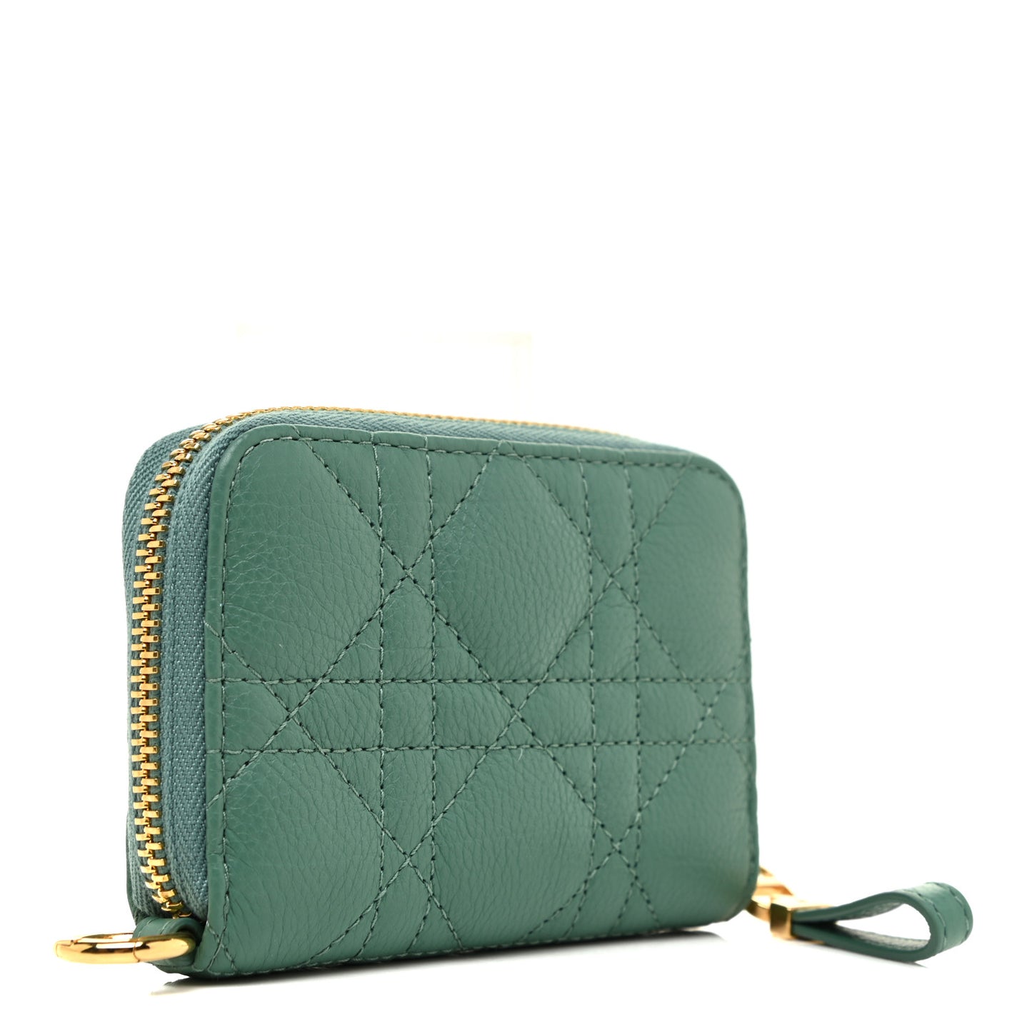 Grained Calfskin Supple Cannage Caro Compact Wallet Vert Tundra