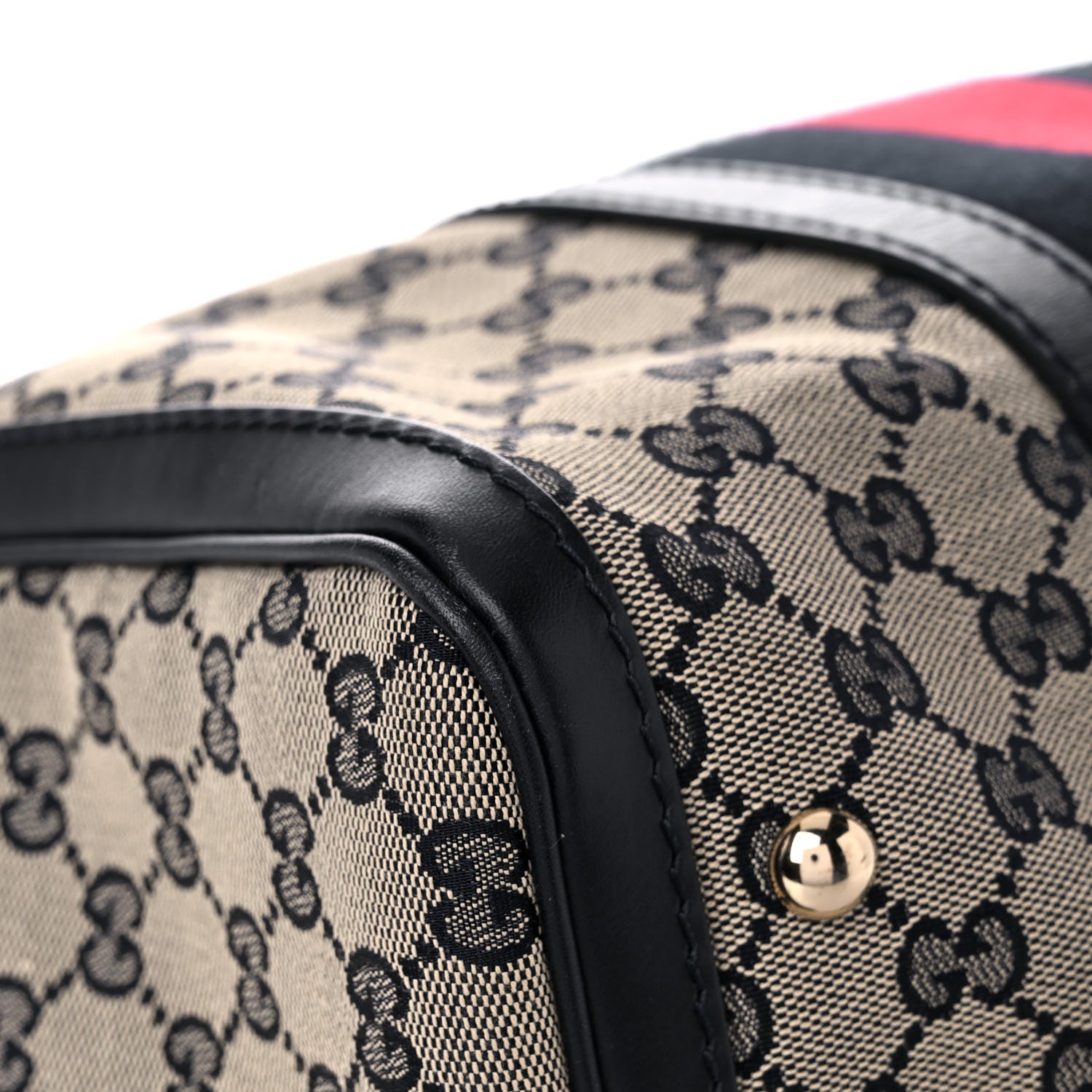 Gucci Monogram Selleria Calfskin Vintage Web Medium Boston Beige Blue 7 of 11