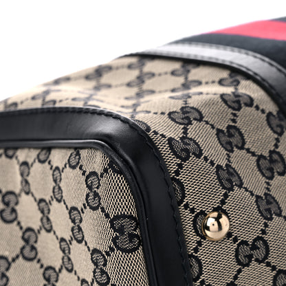 Gucci Monogram Selleria Calfskin Vintage Web Medium Boston Beige Blue 7 of 11