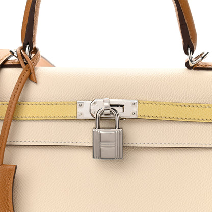 Hermes Epsom Tri-Color Kelly Sellier 25 Nata Jaune Poussin Sesame 8 of 11