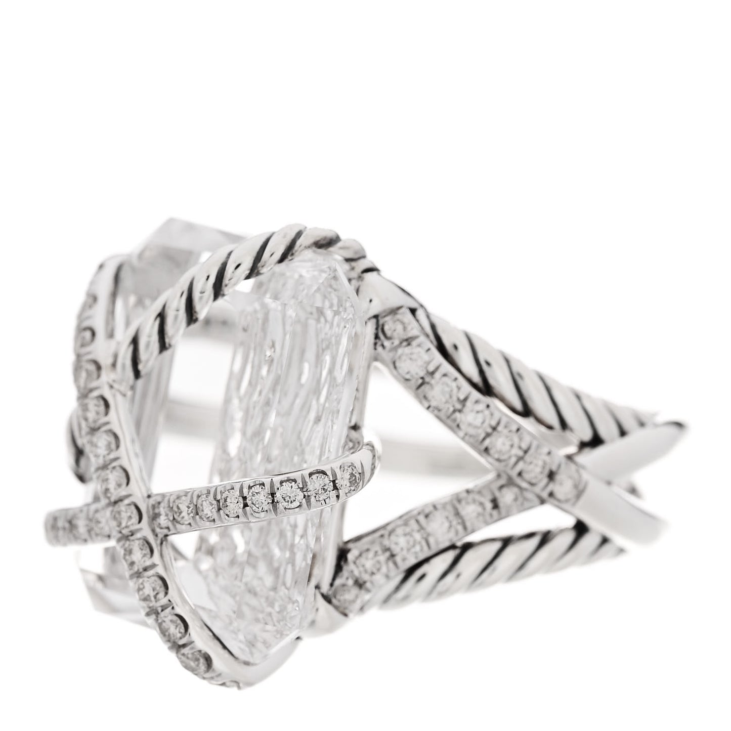 Sterling Silver Diamond Quartz 18mm Cable Wrap Ring 56 7.5