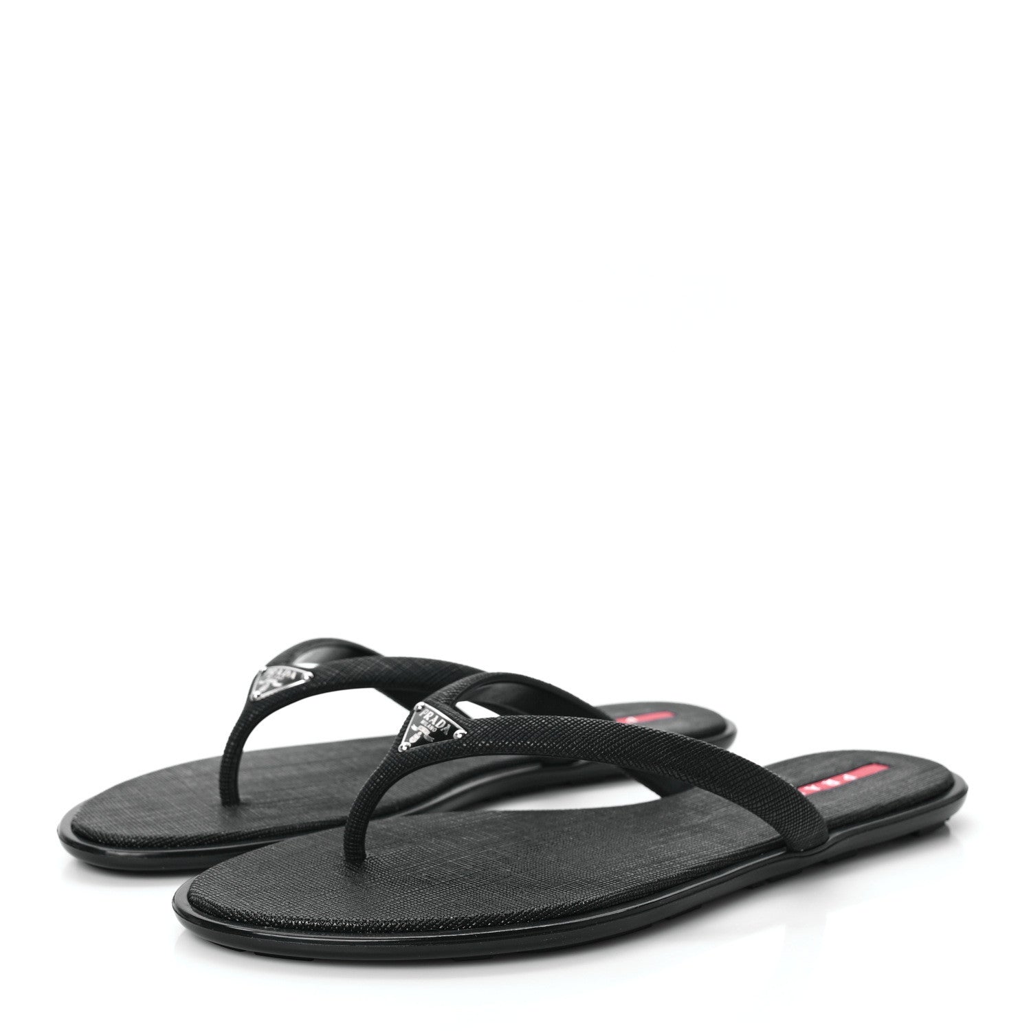 Prada Saffiano Metal Triangle Thong Sandals 35 Black 3 of 7