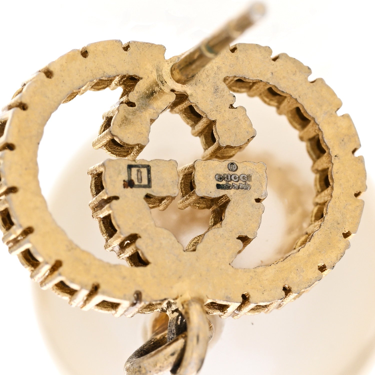 Gucci Metal Crystal Pearl Interlocking G Earrings Shiny Gold 4 of 6