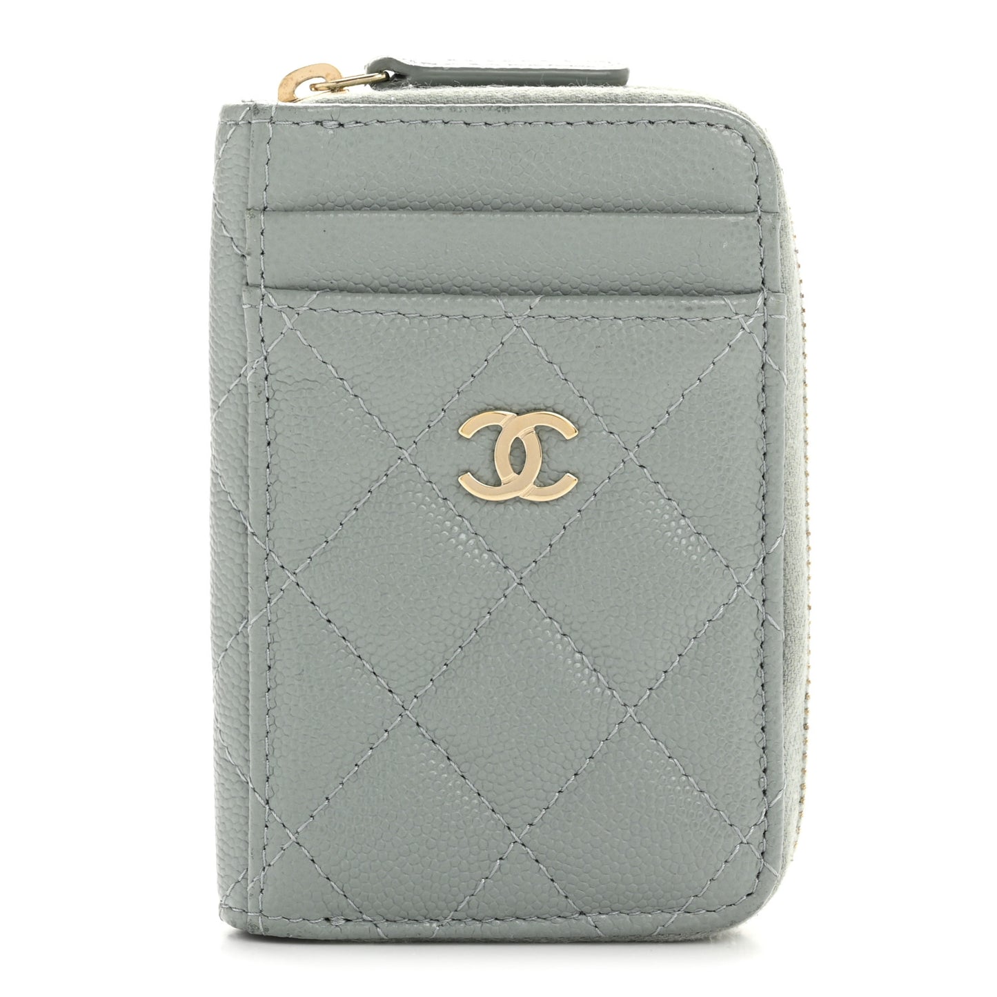 Caviar Quilted Zip Card Holder Grey