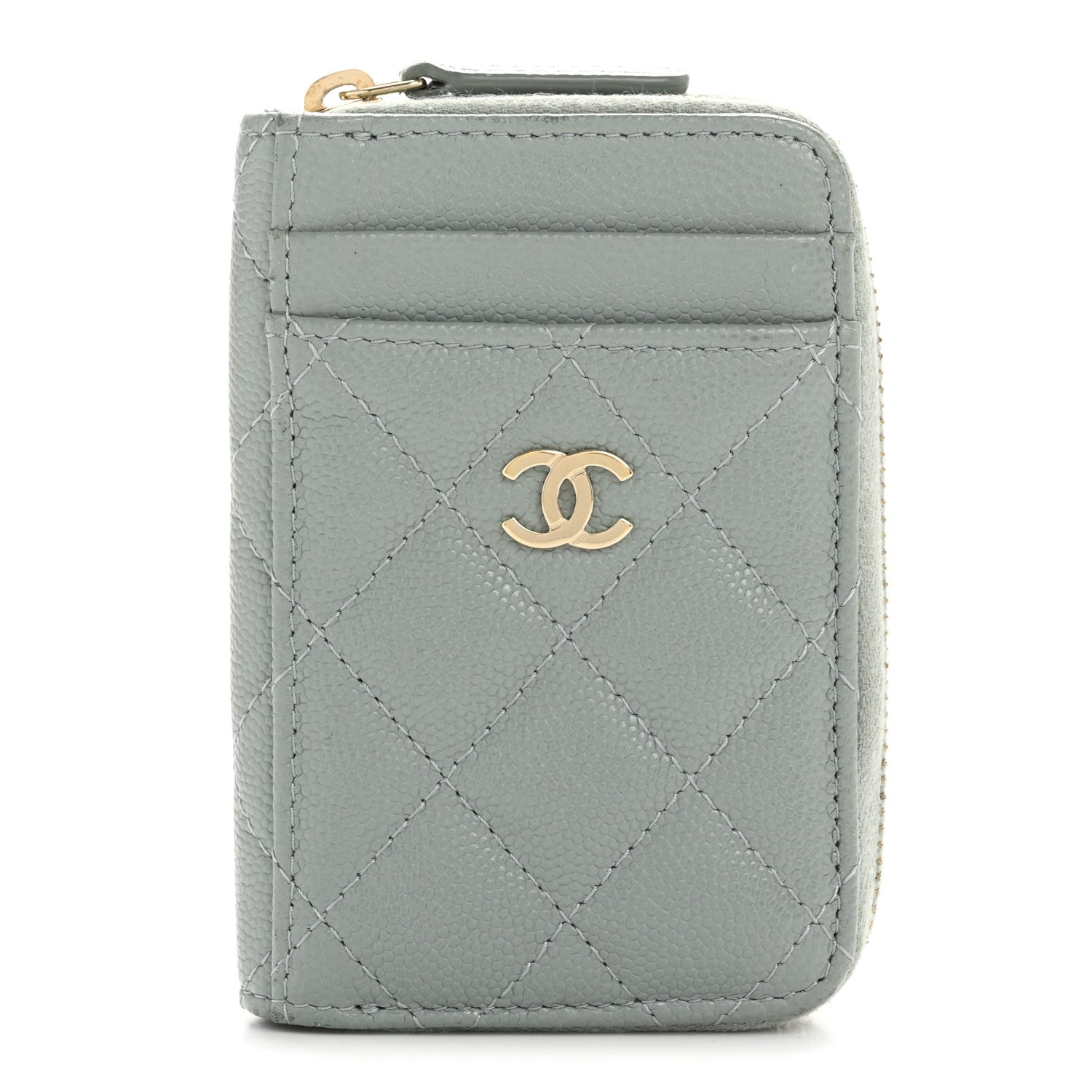 Chanel Caviar Quilted Zip Card Holder Grey 1 of 10