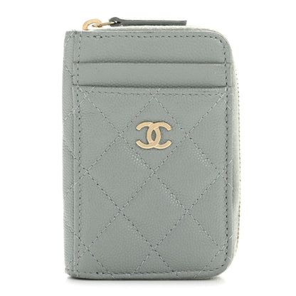 Chanel Caviar Quilted Zip Card Holder Grey 1 of 10
