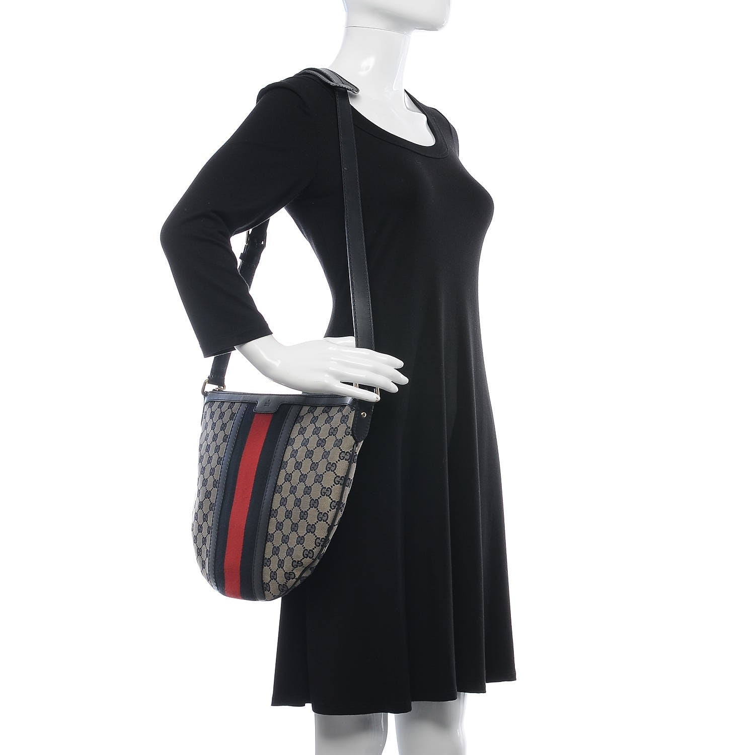 Gucci Monogram Vintage Web Medium Half Moon Hobo Navy 2 of 12
