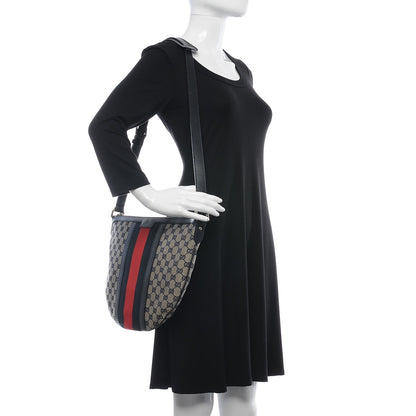 Gucci Monogram Vintage Web Medium Half Moon Hobo Navy 2 of 12