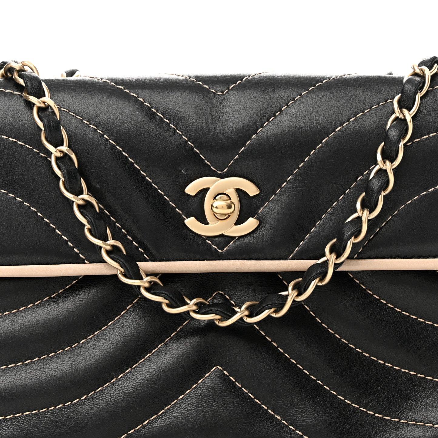 Lambskin Quilted Single Flap Bag Black Beige