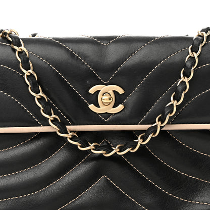 Chanel Lambskin Quilted Single Flap Bag Black Beige 8 of 12