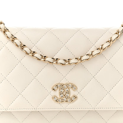 Chanel Caviar Quilted Crystal Heart CC Wallet On Chain WOC White 9 of 12