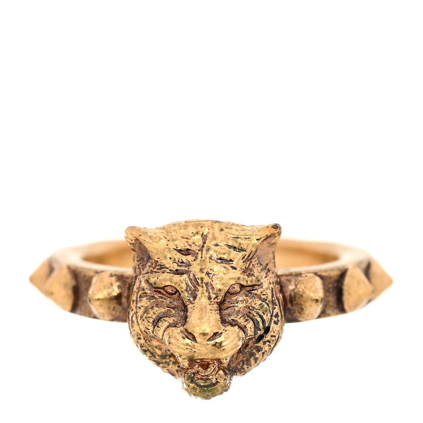 Feline Head Ring 50 5.5 Aged Gold