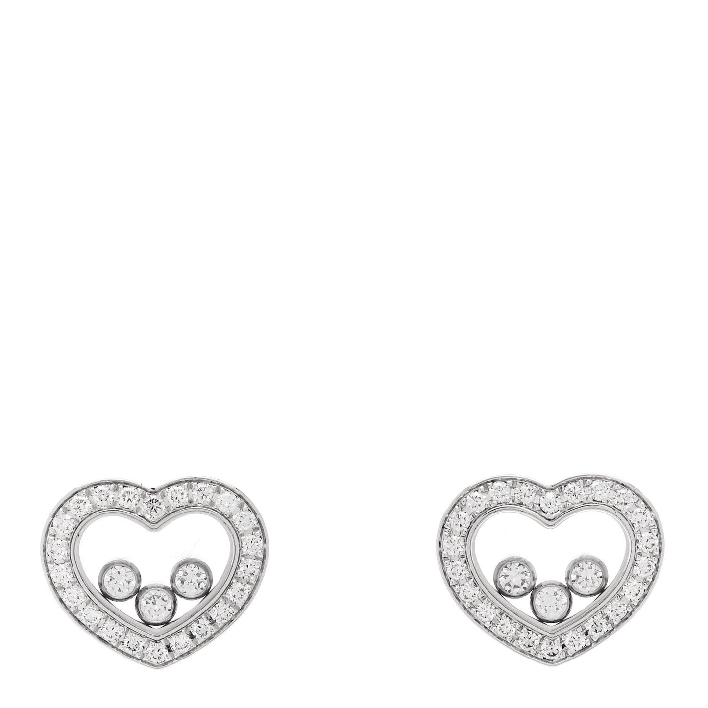 18K White Gold Diamond 3 Floating Happy Diamonds Heart Earrings