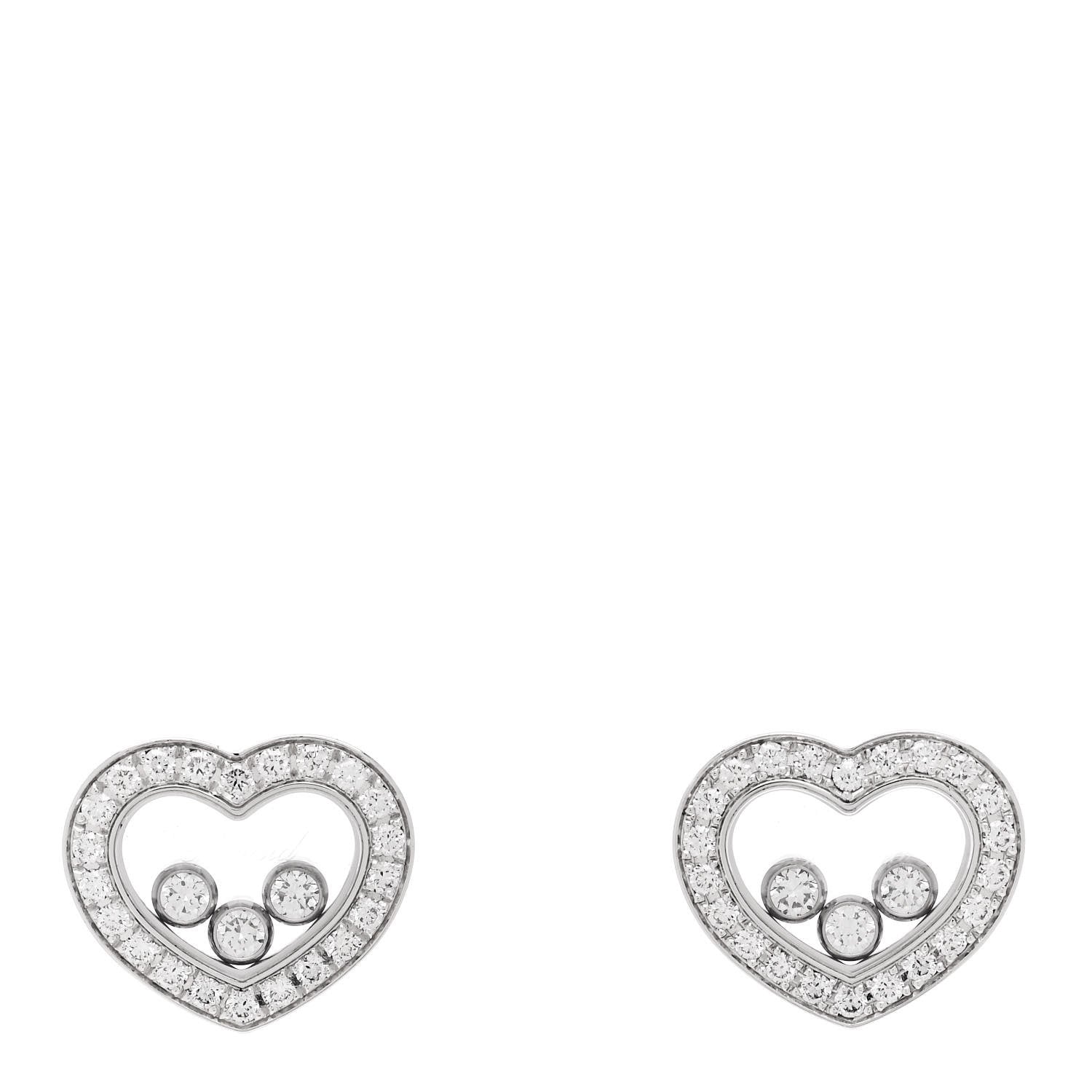Chopard 18K White Gold Diamond 3 Floating Happy Diamonds Heart Earrings 1 of 5