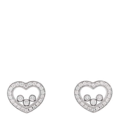 Chopard 18K White Gold Diamond 3 Floating Happy Diamonds Heart Earrings 1 of 5