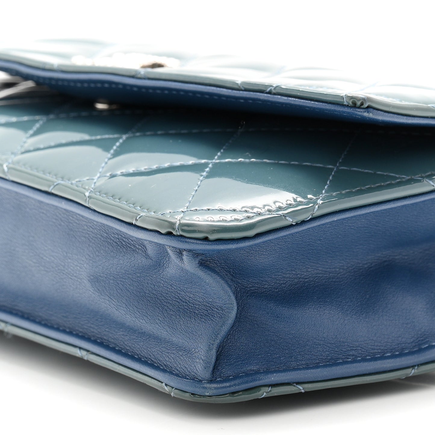 Patent Quilted Brilliant Wallet On Chain WOC Blue