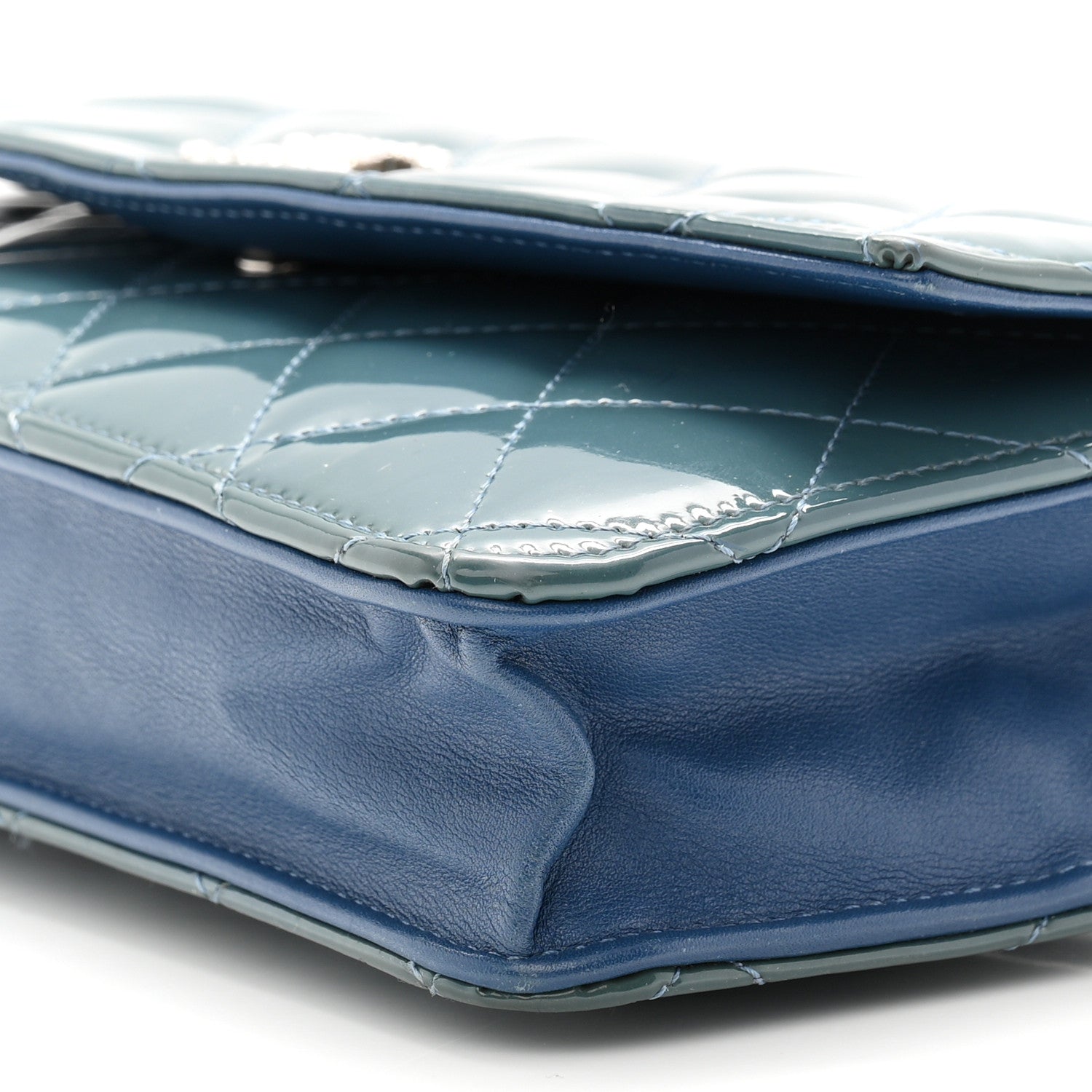 Chanel Patent Quilted Brilliant Wallet On Chain WOC Blue 11 of 12