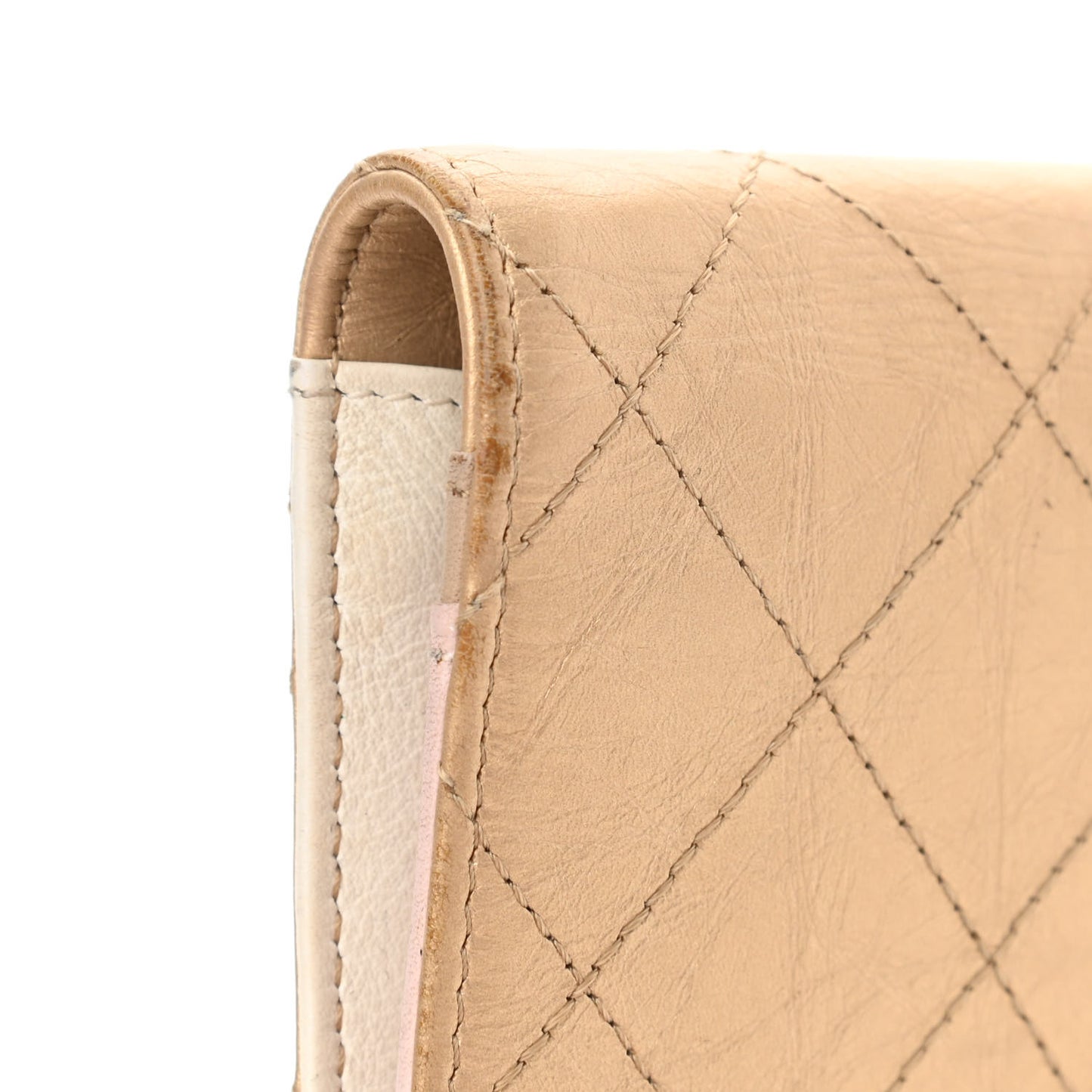 Metallic Calfskin Diamond Stitched Yen Wallet Gold