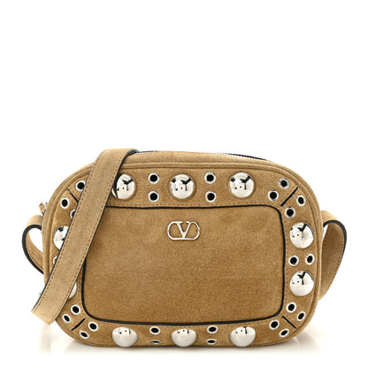 Valentino Garavani Suede Studded Nellcote Crossbody Bag Havana Beige 1 of 9