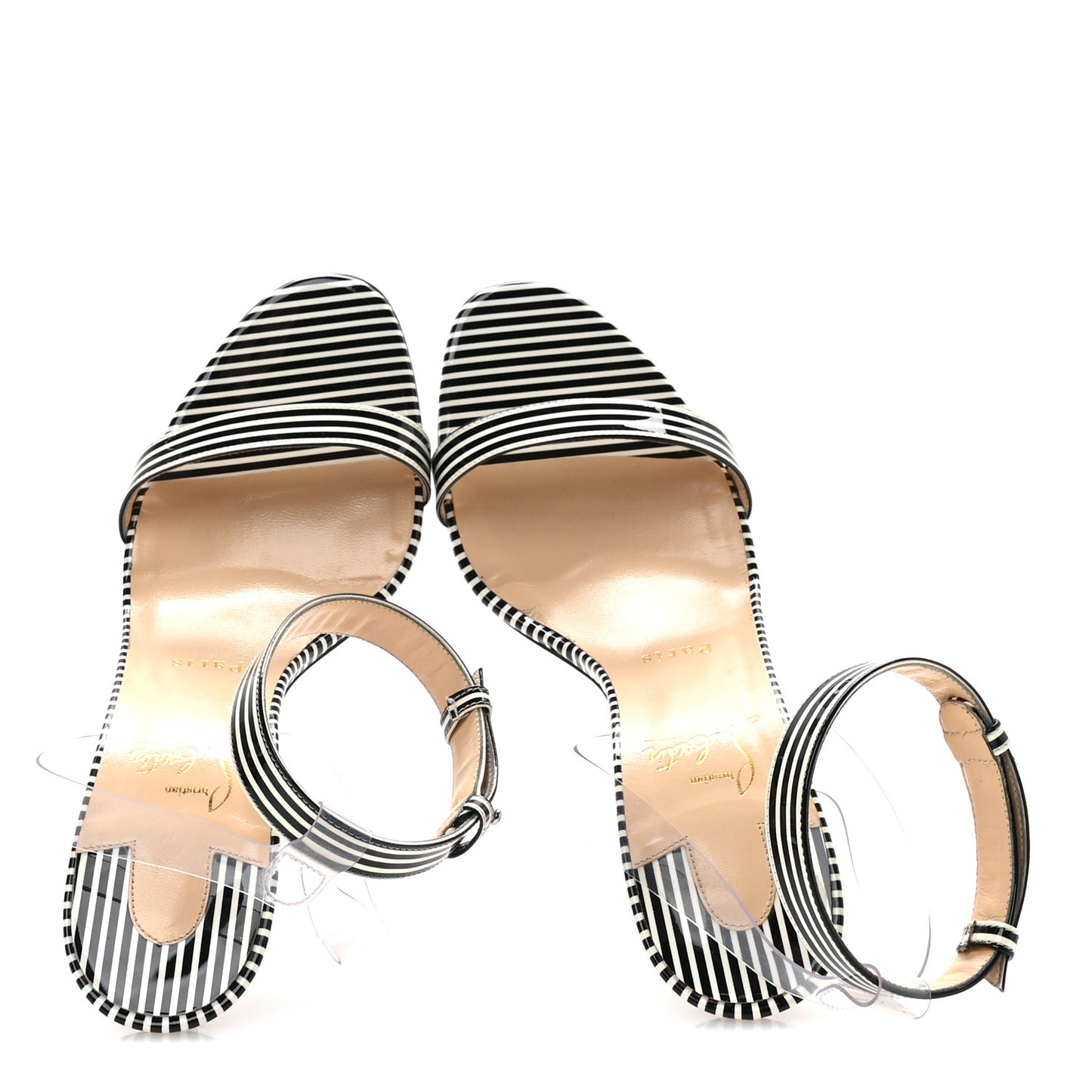 Patent PVC Striped Illusion Jonatina 100 Sandals 39 Black White
