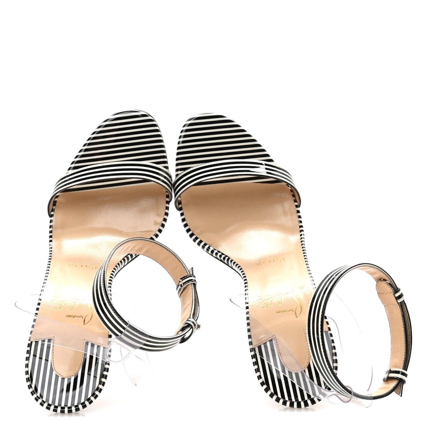 Christian Louboutin Patent PVC Striped Illusion Jonatina 100 Sandals 39 Black White 2 of 7