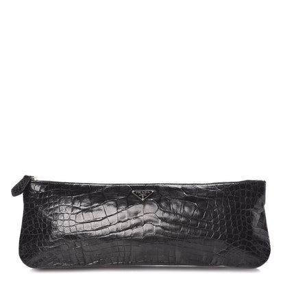 Prada Calfskin Crocodile Embossed Long Clutch Black 1 of 9