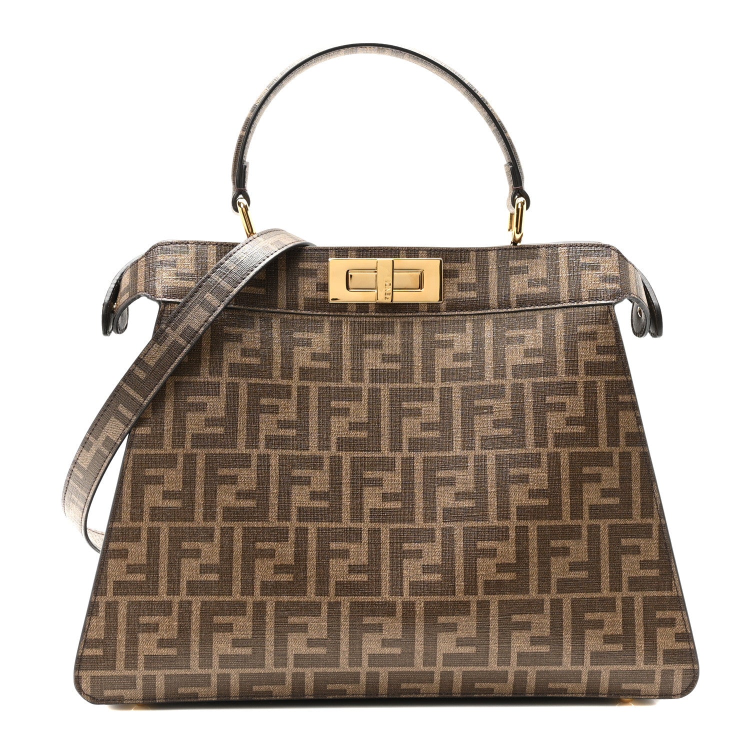 Fendi Glazed Fabric Vitello FF 1974 Hairdo Girls Inlay Medium Peekaboo Iconic Satchel Mogano Panna Multicolor 1 of 9