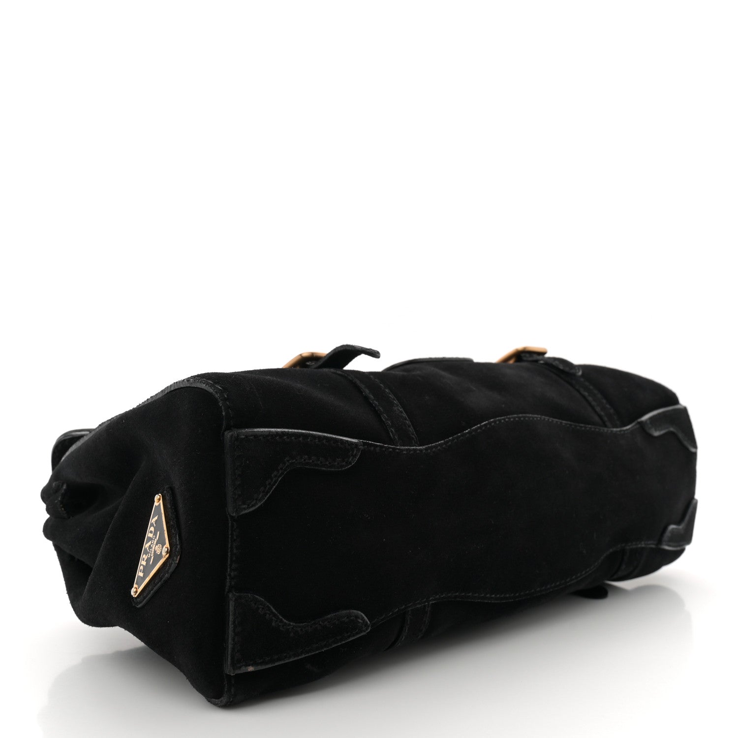 Prada Suede Easy Foldover Pushlock Satchel Black 4 of 13