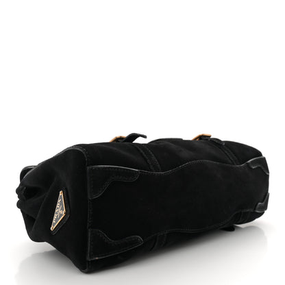 Prada Suede Easy Foldover Pushlock Satchel Black 4 of 13