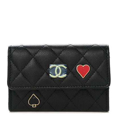 Chanel Caviar Quilted Enamel Coco Casino Flap Card Holder Wallet Black 1 of 9