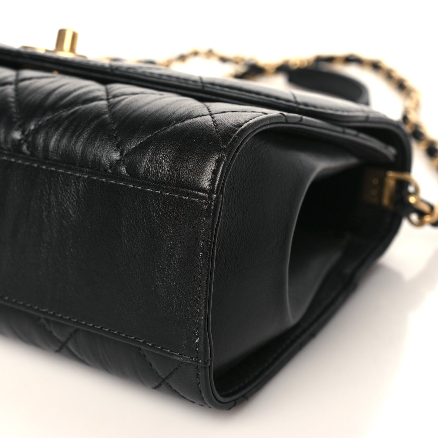 Crumpled Lambskin Quilted Mini CC Links Top Handle Flap Black