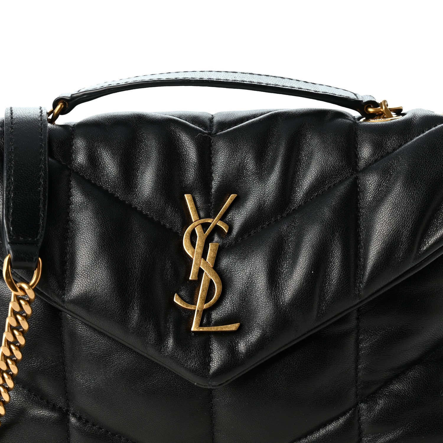 Saint Laurent Lambskin Quilted Toy Loulou Puffer Monogram Chain Satchel Black 7 of 9